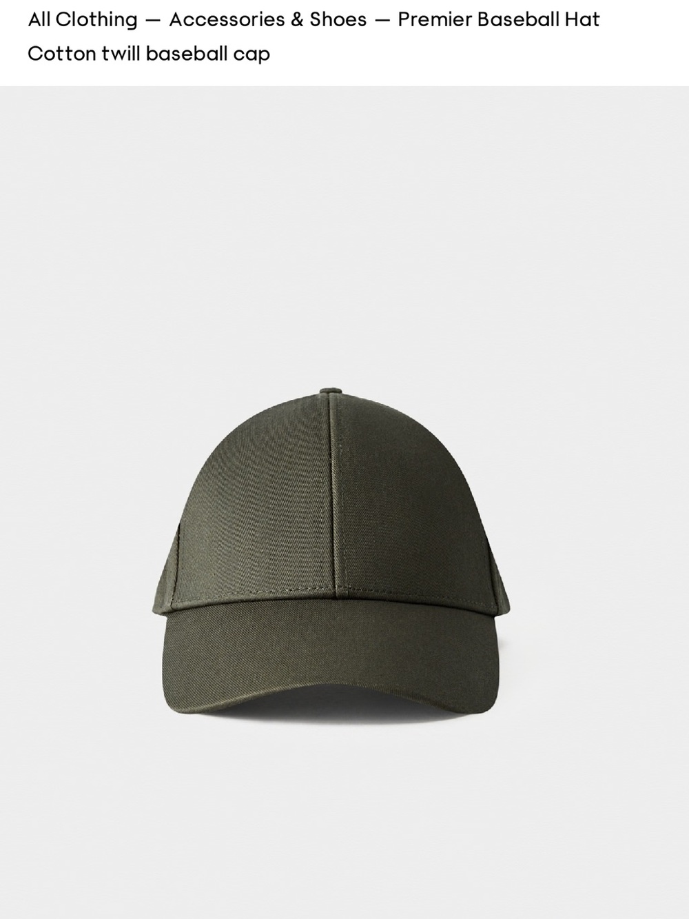 Aritzia Olive Green Cotton Twill Baseball Cap